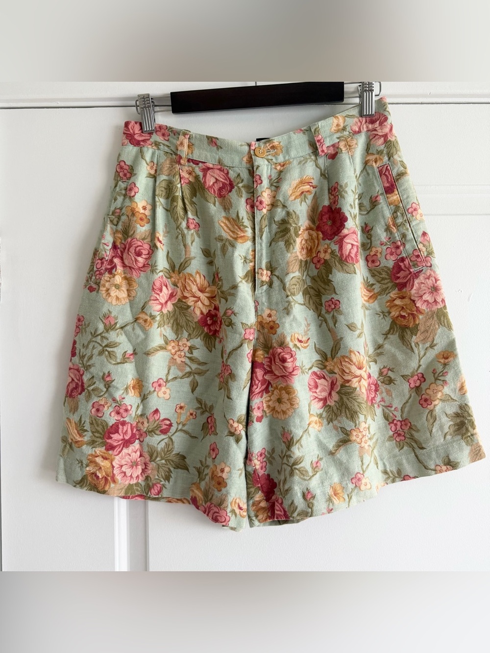 Lizsport Green, Pink Floral  High Waist Linen Cotton Blend Vintage Y2K